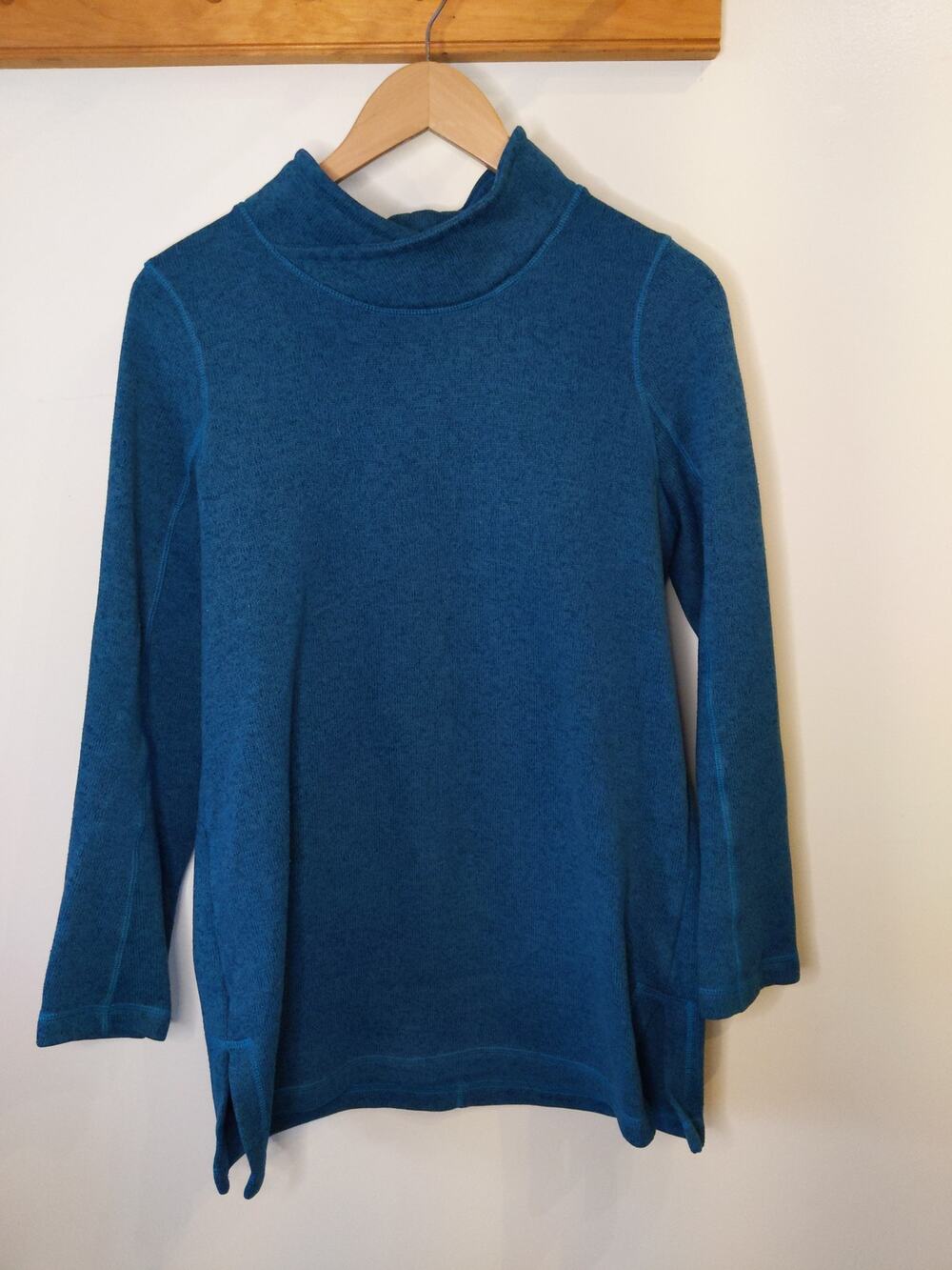 Lands' End Sport Teal Blue Fleece Mockneck Pullover Top Women's Medium